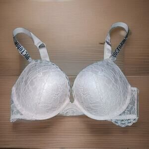 Victoria's Secret Very Sexy Push-Up Bra 34C pink Padded Rhinestone Logo Straps